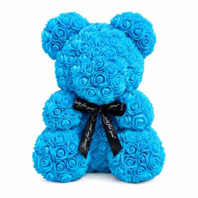 Мишка из роз голубой (40 см)