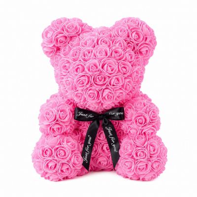 Мишка из роз розовый (40 см)